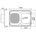 Inox nasadna sudopera Metalac STANDARD 1D Desna Mat- 800x600x165