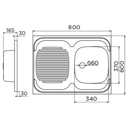 Inox nasadna sudopera Metalac STANDARD 1D Desna Mat- 800x600x165