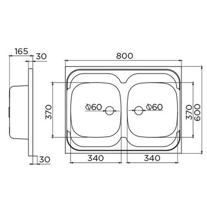 Inox nasadna sudopera Metalac STANDARD 2D Mat - 800x600x165