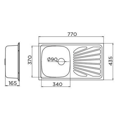 Inox sudopera Metalac LUNA FLEX 1D Mat - 770x435x165