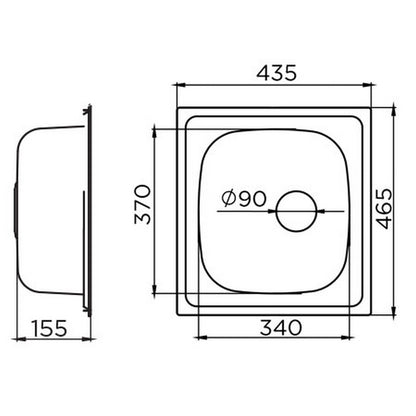 Inox sudopera Metalac QUADRO Mat - 465x435x155