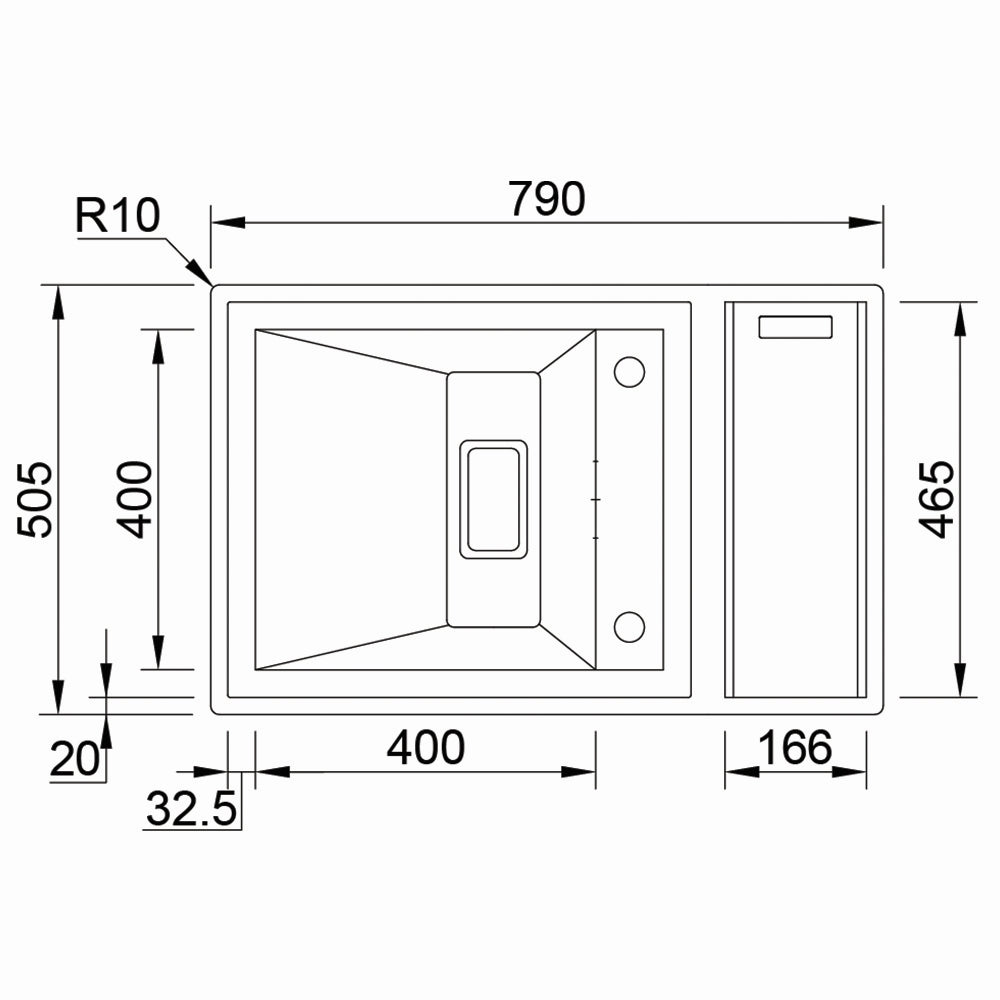 Inox sudopera RODI INVICTUS 79 Saten + slavina - 790x505x200