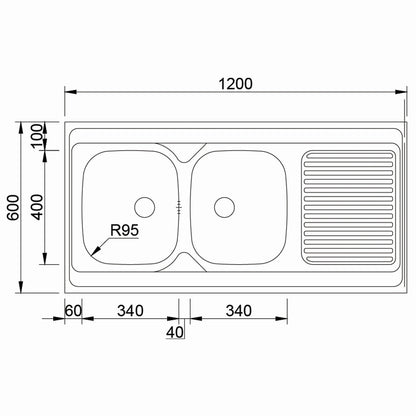 Inox sudopera RODI NASADNA UNIVERZALNA BBE Mat - 1200x600x145