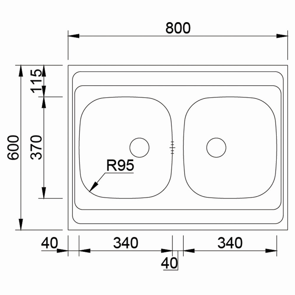 Inox sudopera RODI NASADNA UNIVERZALNA BB Mat - 800x600x145