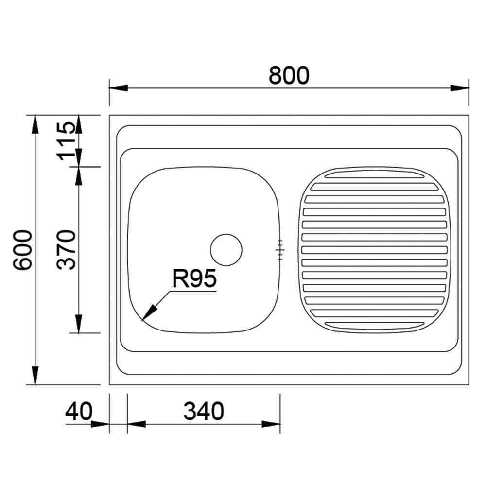 Inox sudopera RODI NASADNA UNIVERZALNA Mat - 800x600x145