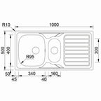 Inox sudopera RODI OKIO LINE 100 Flat Mat - 1000x500x160