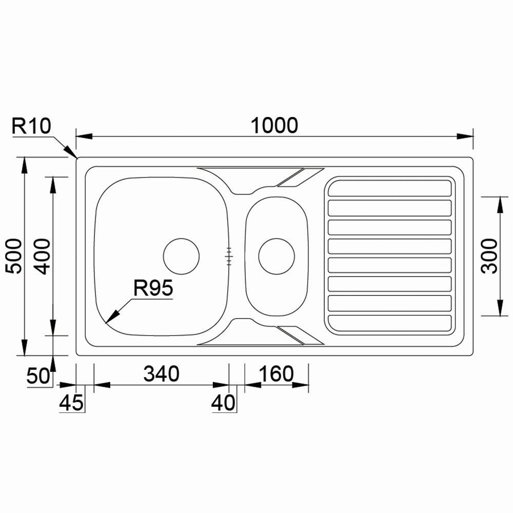 Inox sudopera RODI OKIO LINE 100 Flat Mat - 1000x500x160