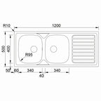 Inox sudopera RODI OKIO LINE 120 Flat Mat - 1200x500x150