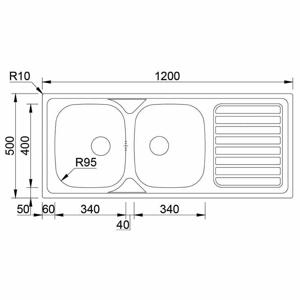 Inox sudopera RODI OKIO LINE 120 Flat Mat - 1200x500x150