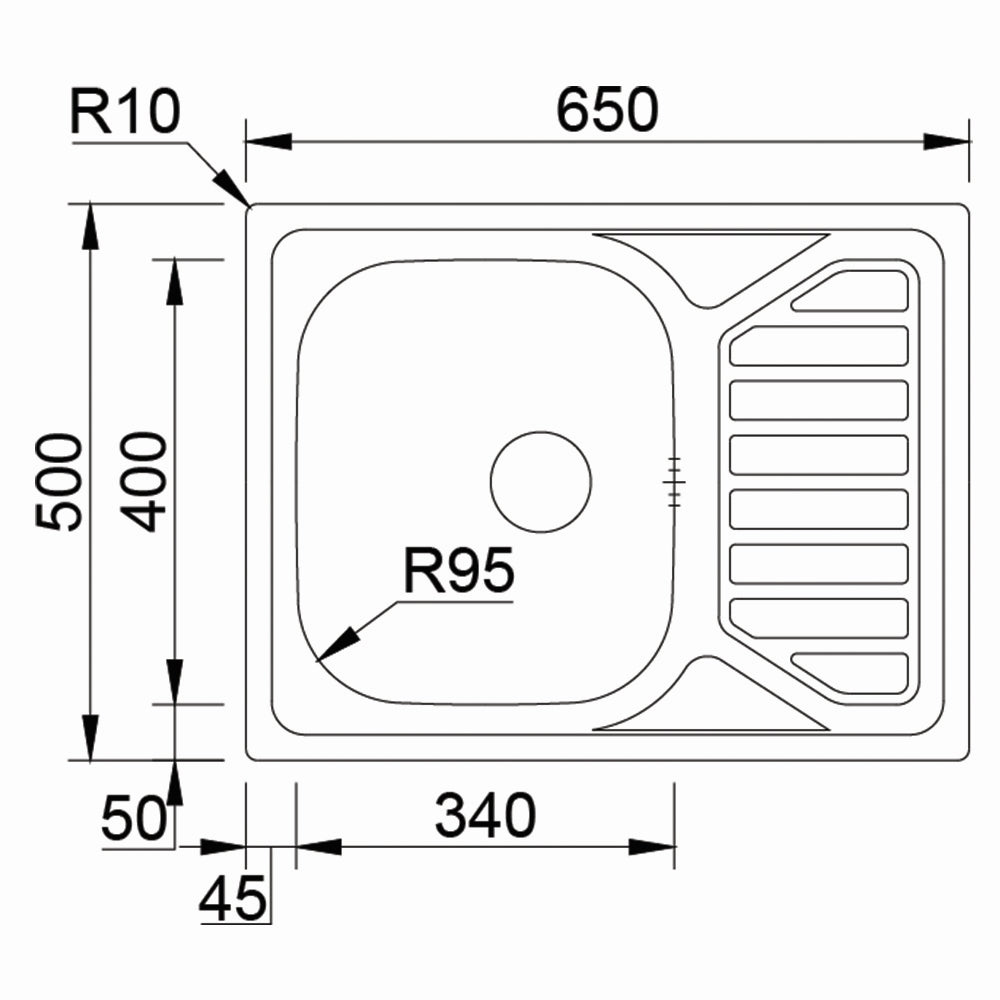 Inox sudopera RODI OKIO LINE 65 Flat Mat -650x500x160