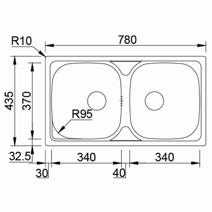 Inox sudopera RODI OKIO LINE 78 Duo Mat - 780x435x140