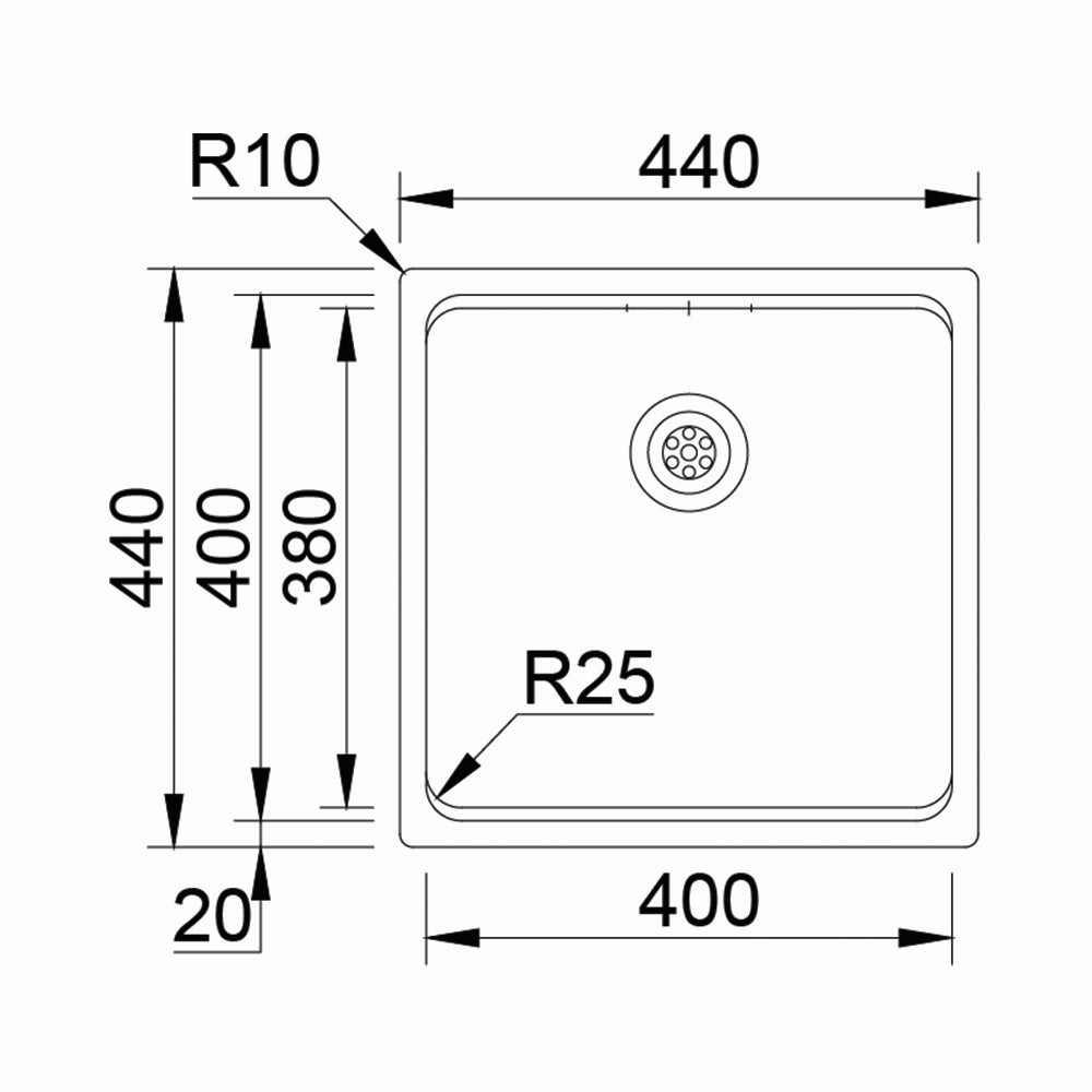 Inox sudopera RODI UNA 40 Saten + Bamboo - 440x440x200