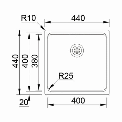 Inox sudopera RODI UNA 40 Saten + Bamboo - 440x440x200