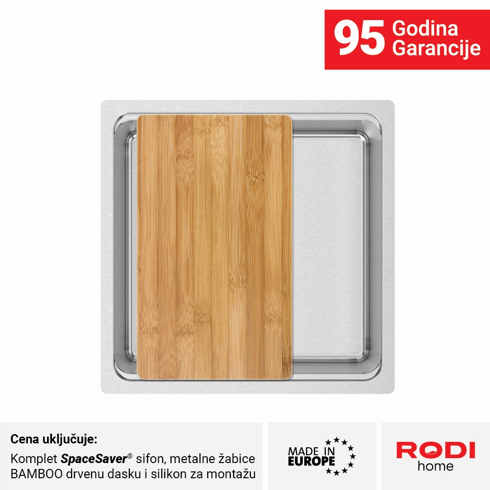 Inox sudopera RODI UNA 40 Saten + Bamboo - 440x440x200