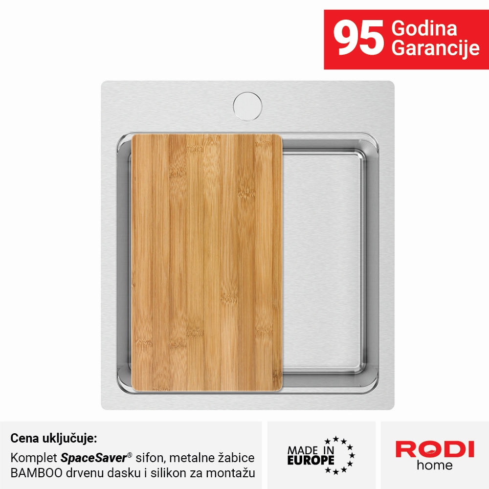 Inox sudopera RODI UNA 46 Saten + Bamboo - 450x505x200