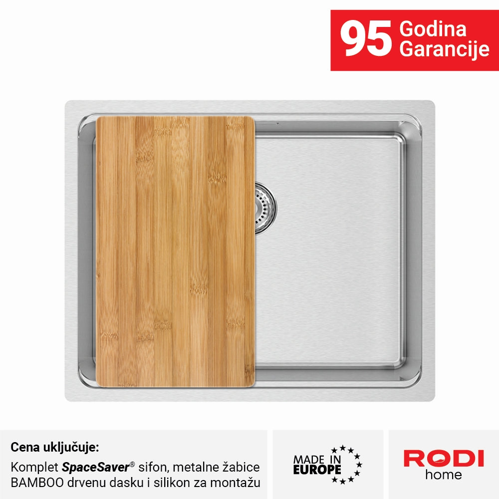 Inox sudopera RODI UNA 50 Saten + Bamboo - 540x440x200