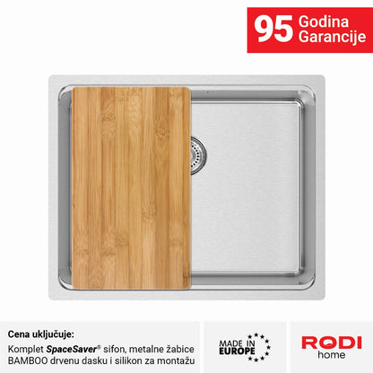 Inox sudopera RODI UNA 50 Saten + Bamboo - 540x440x200