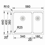 Inox sudopera RODI UNA 55 Saten + Bamboo - 580x440x200