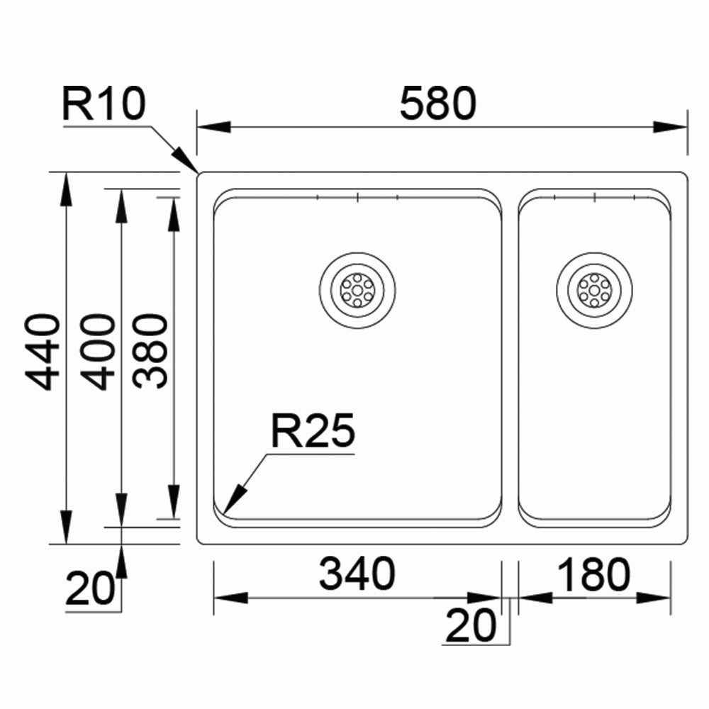 Inox sudopera RODI UNA 55 Saten + Bamboo - 580x440x200