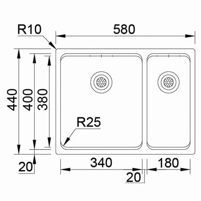 Inox sudopera RODI UNA 55 Saten + Bamboo - 580x440x200