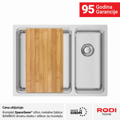 Inox sudopera RODI UNA 55 Saten + Bamboo - 580x440x200