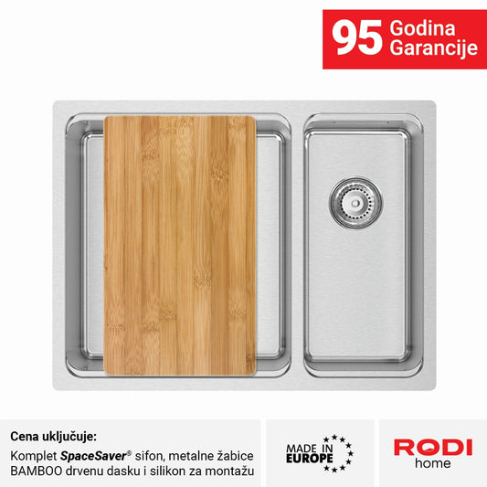 Inox sudopera RODI UNA 55 Saten + Bamboo - 580x440x200