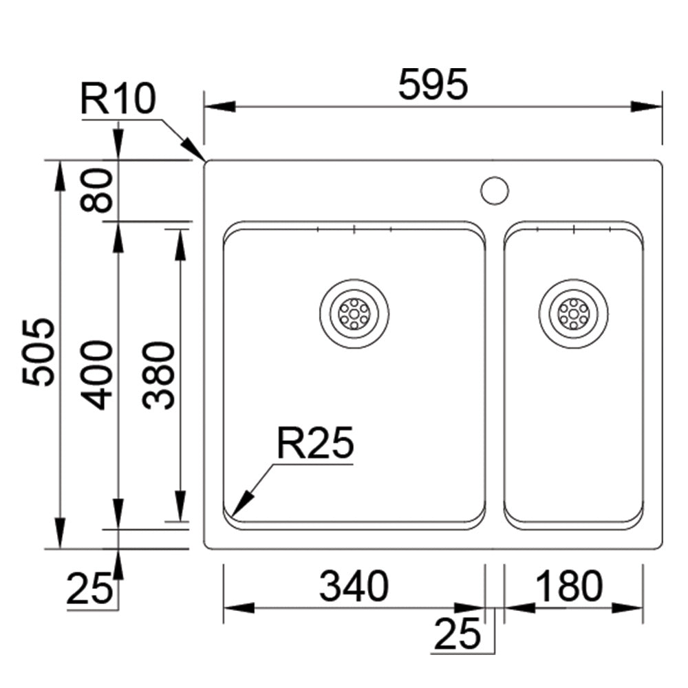 Inox sudopera RODI UNA 56 Saten + Bamboo - 595x505x200