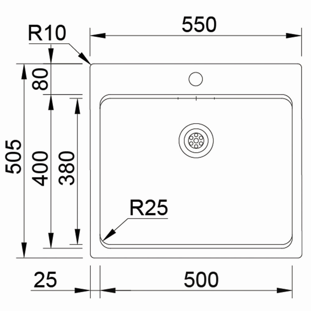 Inox sudopera RODI UNA 57 Saten + Bamboo - 550x505x200