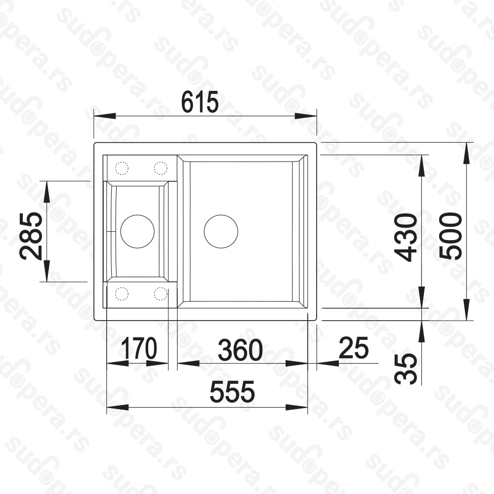 Granitna sudopera Blanco Silgranit METRA 6 + drvena daska - 615x500x190