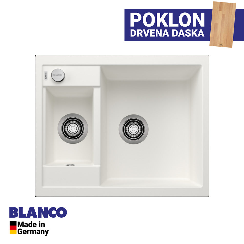 Granitna sudopera Blanco Silgranit METRA 6 + drvena daska - 615x500x190