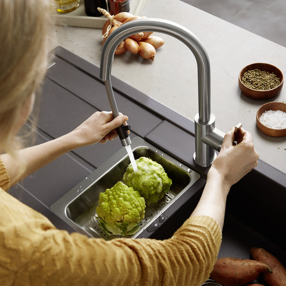 Granitna sudopera Blanco Silgranit METRA 6 S + drvena daska - 1000x500x190