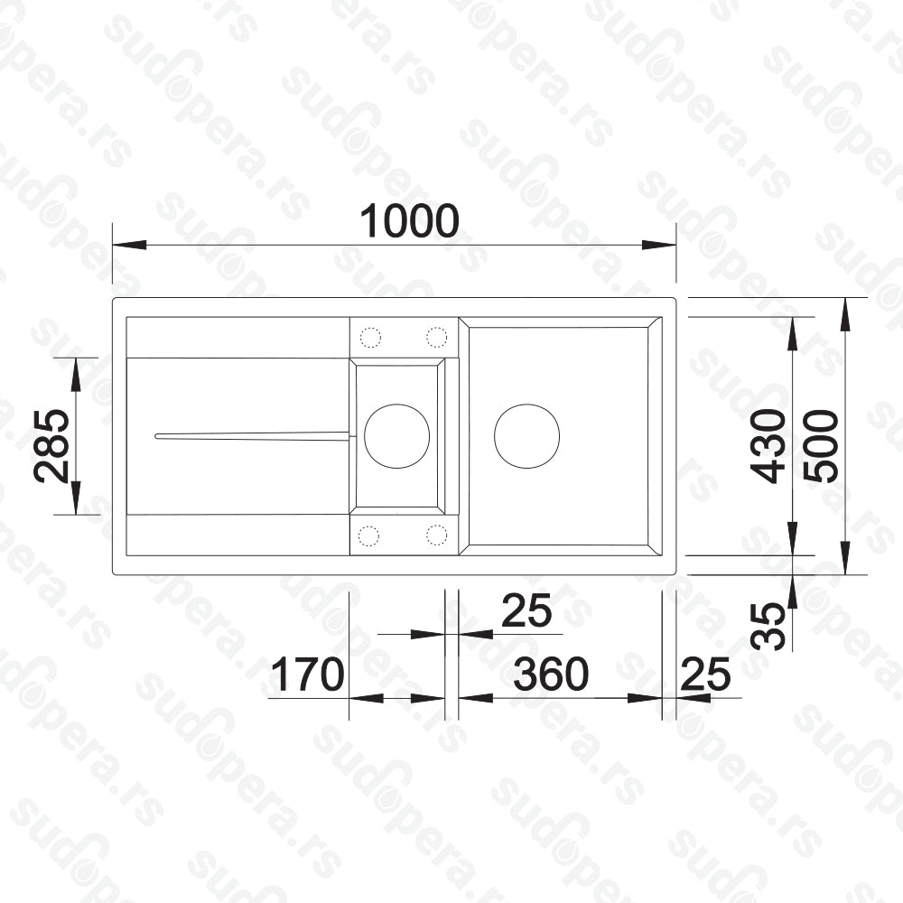 Granitna sudopera Blanco Silgranit METRA 6 S + drvena daska - 1000x500x190