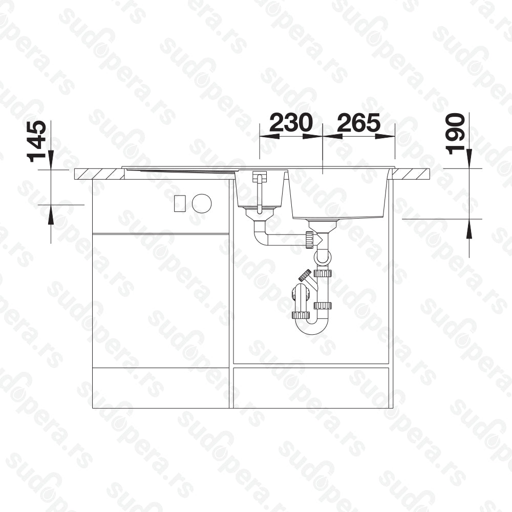 Granitna sudopera Blanco Silgranit METRA 6 S + drvena daska - 1000x500x190