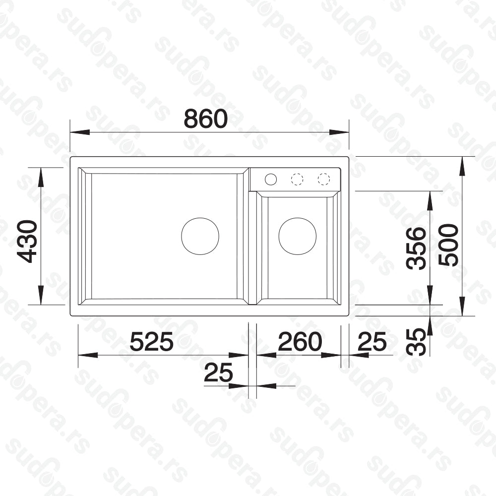 Granitna sudopera Blanco Silgranit METRA 9 + drvena daska - 860x500x190