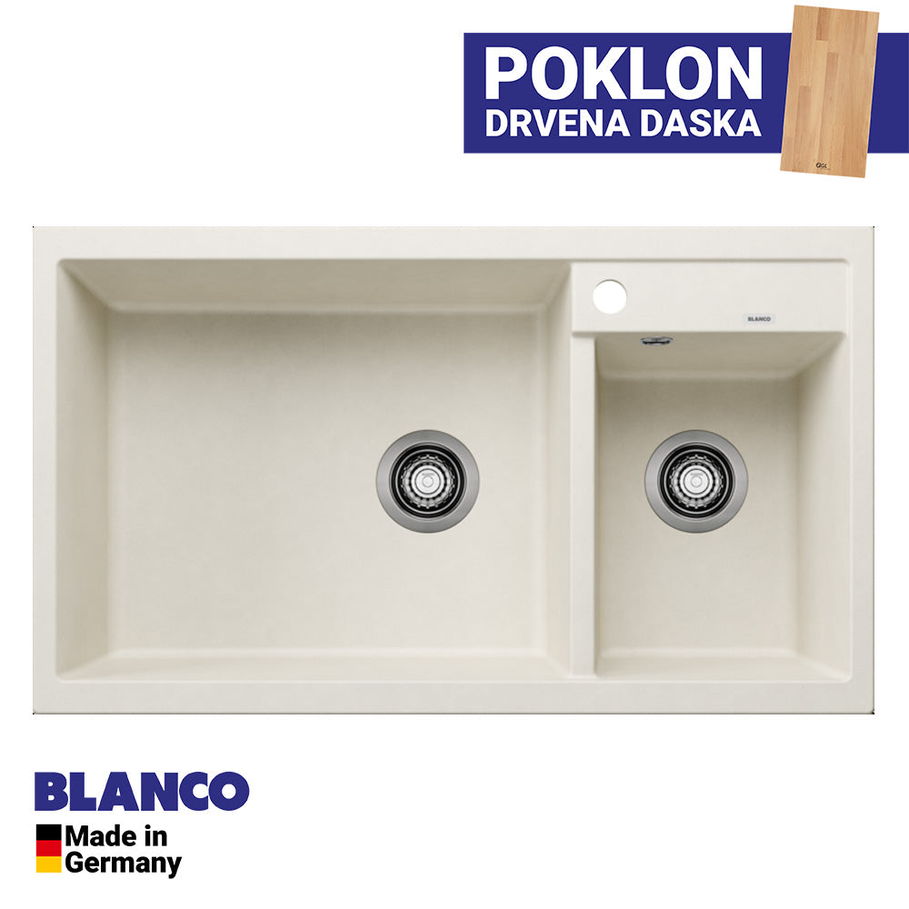 Granitna sudopera Blanco Silgranit METRA 9 + drvena daska - 860x500x190