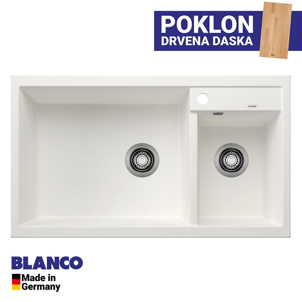 Granitna sudopera Blanco Silgranit METRA 9 + drvena daska - 860x500x190