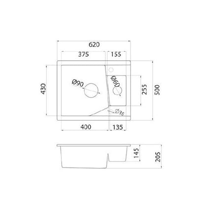 Granitna sudopera Metalac xLinea M 1.5D - 620x500x190