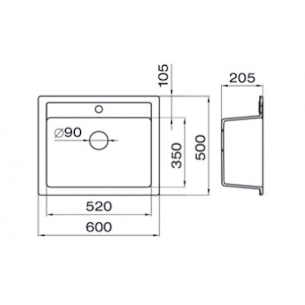 Granitna sudopera Metalac xQuadro 60 - 600x500x195