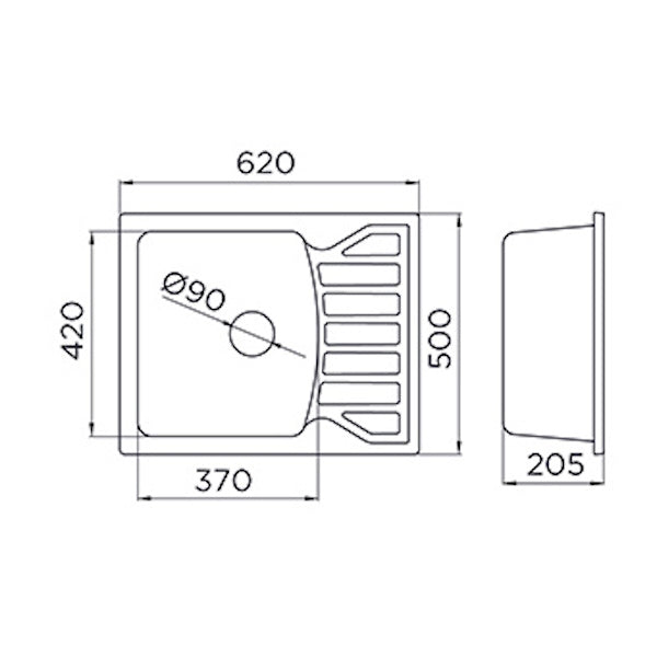 Granitna sudopera Metalac xQuadro M - 620x500x190