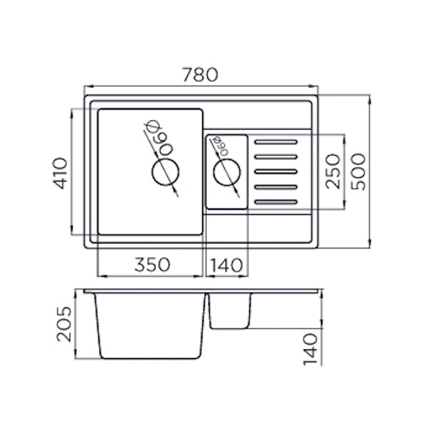 Granitna sudopera Metalac xQuadro PLUS 1.5D - 780x500x195