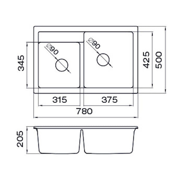 Granitna sudopera Metalac xQuadro PLUS 2D - 780x500x195