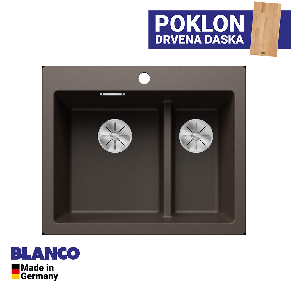 Granitna sudopera Blanco Silgranit PLEON 6 Split + drvena daska - 615x510x220
