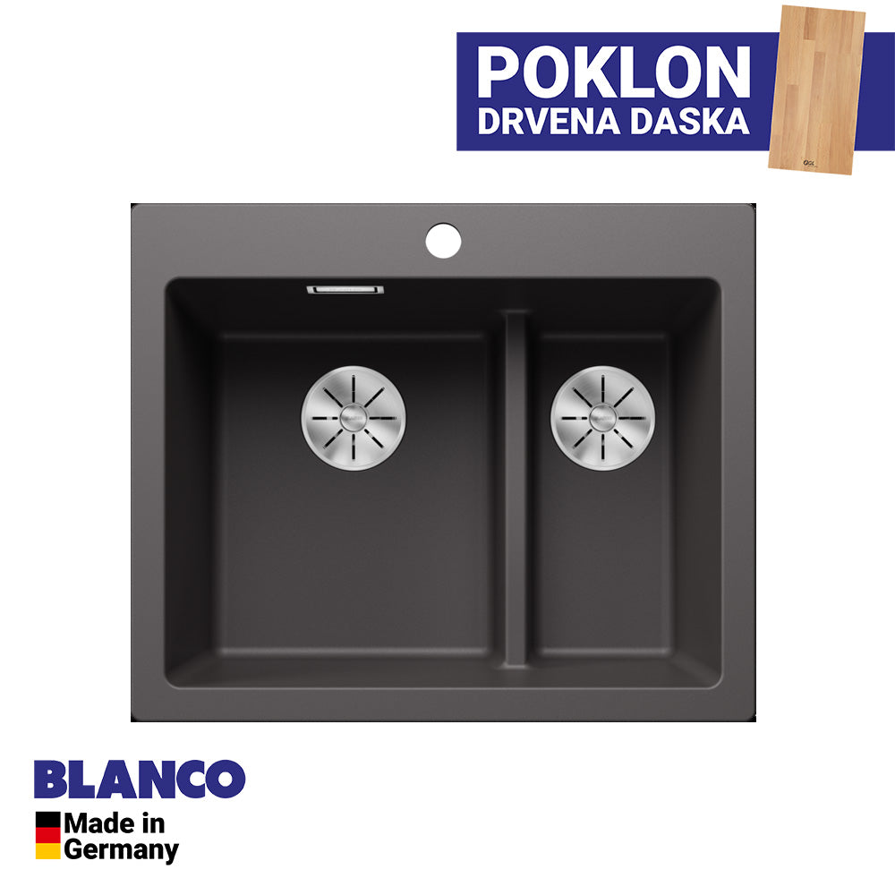 Granitna sudopera Blanco Silgranit PLEON 6 Split + drvena daska - 615x510x220