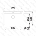 Granitna sudopera Blanco Silgranit PLEON 8 + drvena daska - 700x510x220