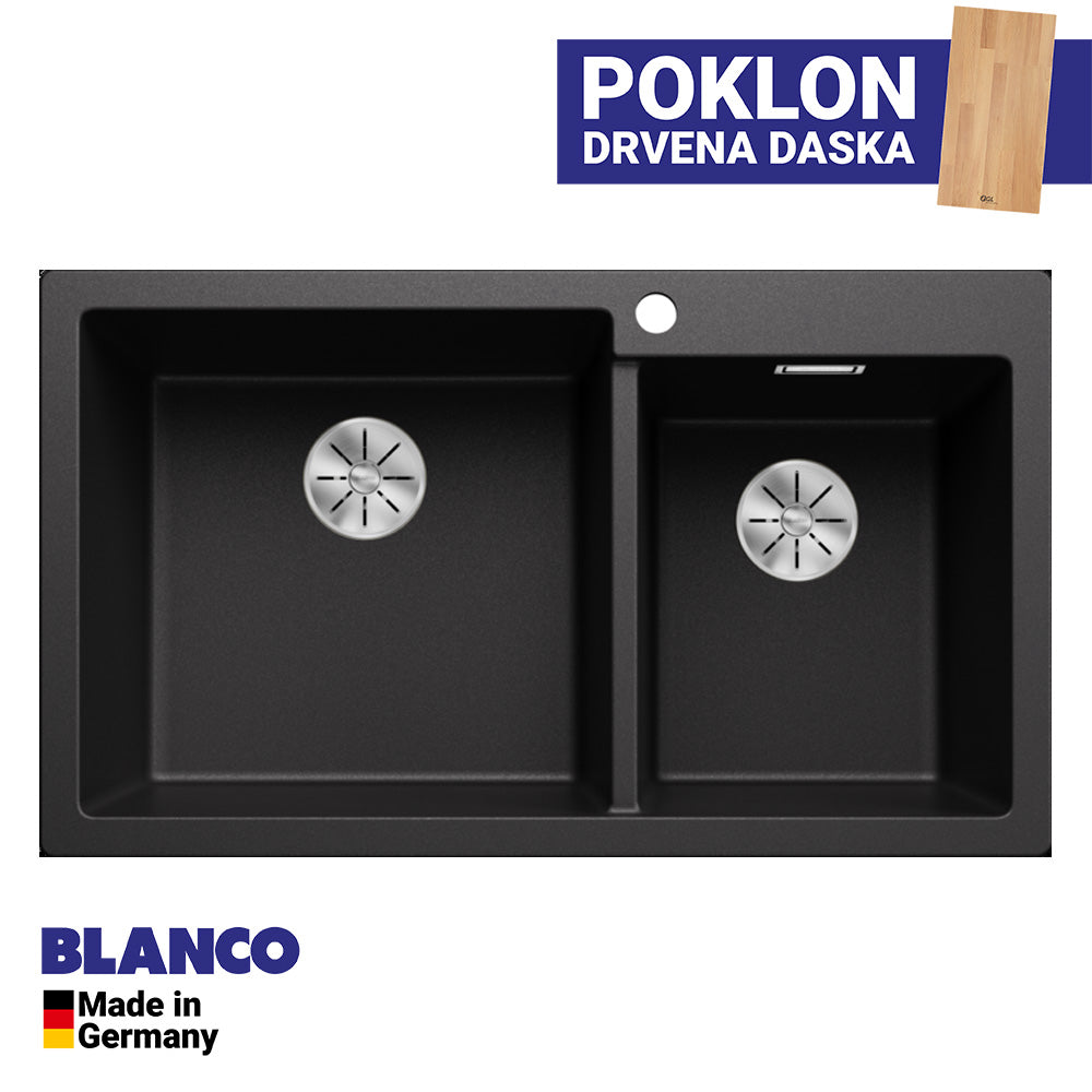 Granitna sudopera Blanco Silgranit PLEON 9 + drvena daska - 860x500x220