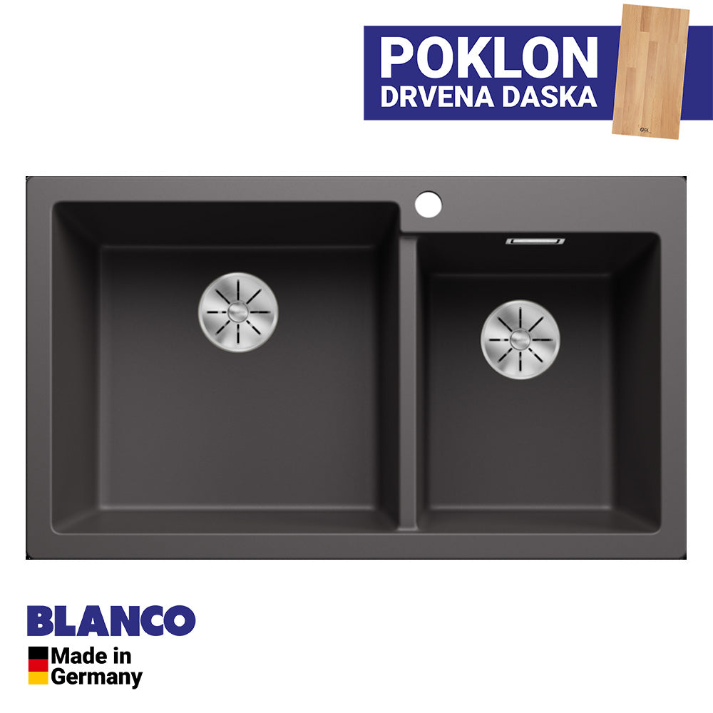 Granitna sudopera Blanco Silgranit PLEON 9 + drvena daska - 860x500x220