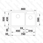 Granitna sudopera Blanco Silgranit PLEON 9 + drvena daska - 860x500x220