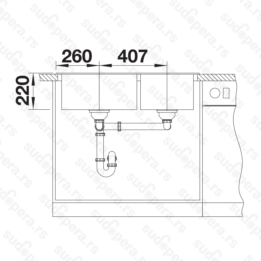 Granitna sudopera Blanco Silgranit PLEON 9 + drvena daska - 860x500x220