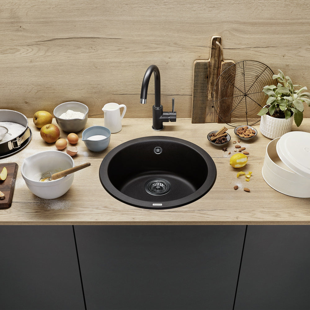 Granitna sudopera Blanco Silgranit RONDO 45 + drvena daska - fi450x165