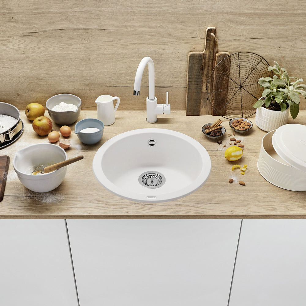 Granitna sudopera Blanco Silgranit RONDO 45 + drvena daska - fi450x165